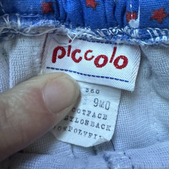 Vintage Piccolo Bib Sheep Overalls 9 Months Blue w/ Red Pocket, Footed Snap Legs - Picture 4 of 6